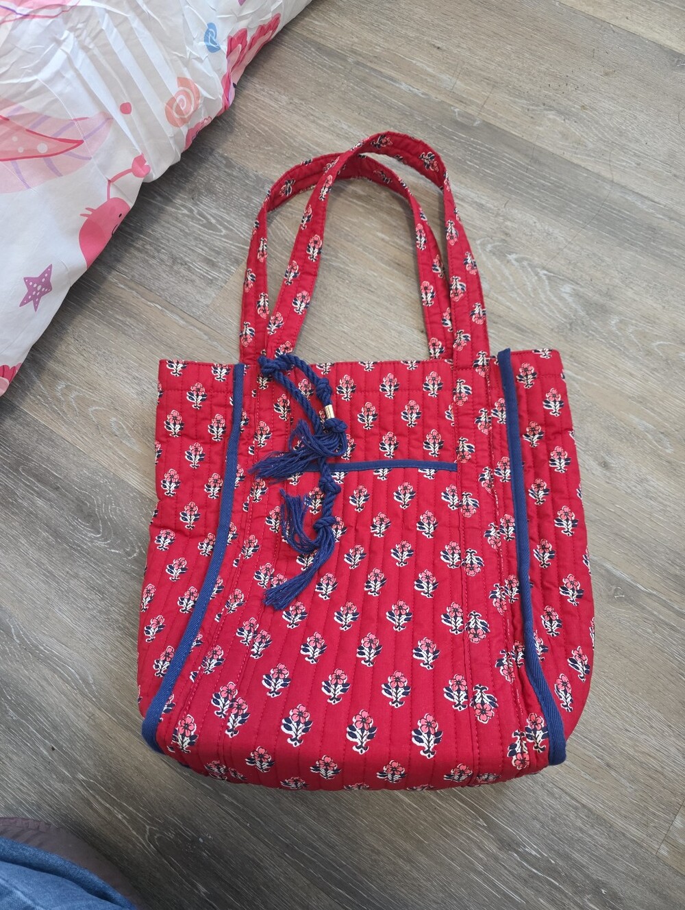Universal Thread Red Quilted Tote Bag with Navy Trim